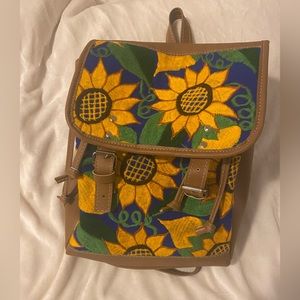 New Faux leather, Embroidered, sunflower backpack.